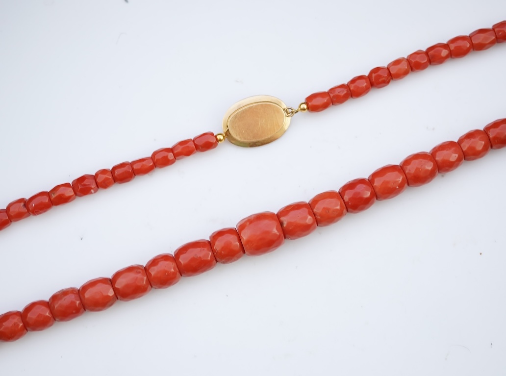 A coral bead necklace, mid 19th century